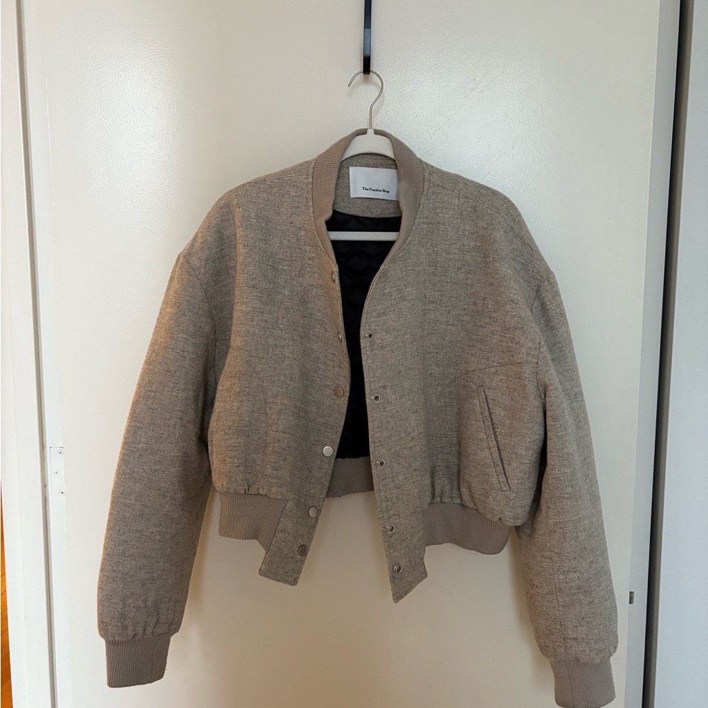 The Frankie Shop Tan Bomber Jacket Cropped Collarless